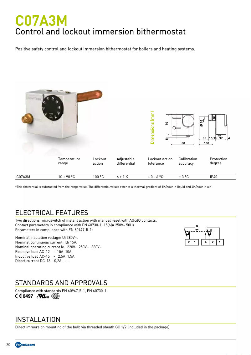 Page 1 de la notice Fiche technique Fantini Cosmi C07