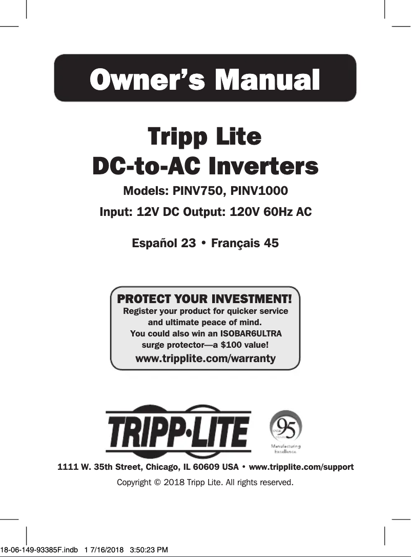 Page 1 de la notice Manuel utilisateur Tripp Lite PINV750