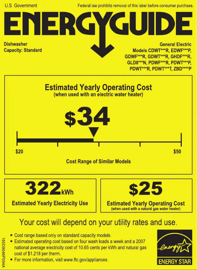 Page 1 de la notice Label énergétique GE GLD8700NWW