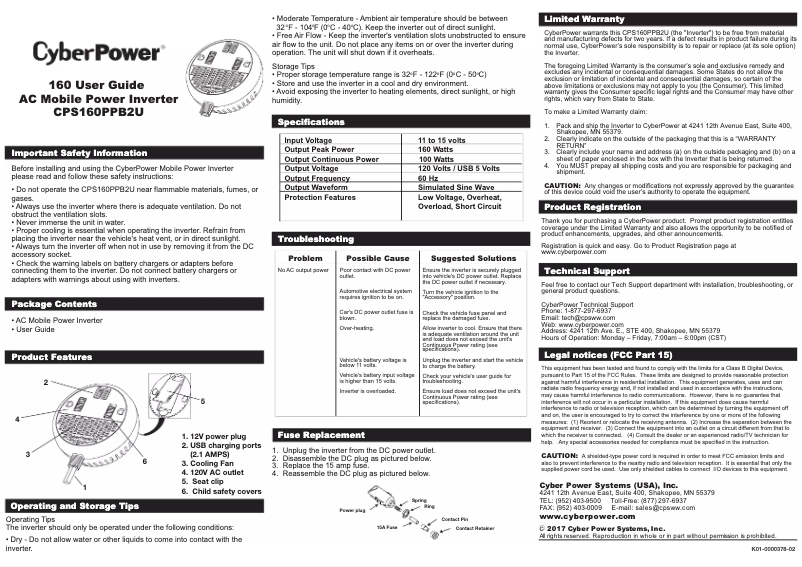 Image de la première page du manuel de l'appareil CPS160PPB2U