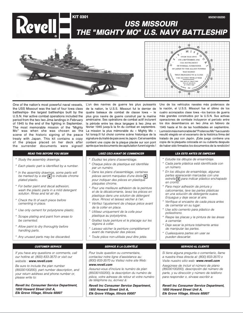 Page 1 de la notice Manuel utilisateur Revell USS Missouri Battleship