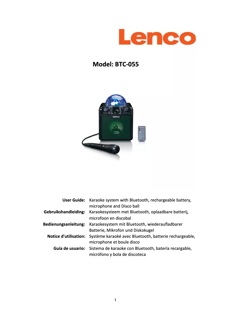 Page 1 of the manual User Manual Lenco BTC-055