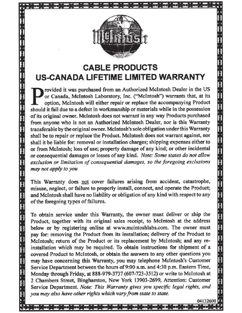 Page n°1 - Manuel utilisateur McIntosh CS3M