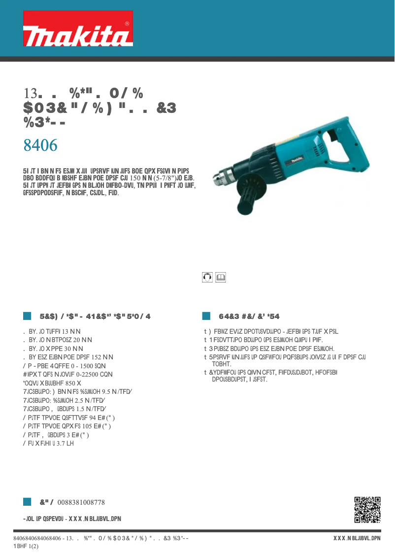 Page 1 de la notice Fiche technique Makita 8406