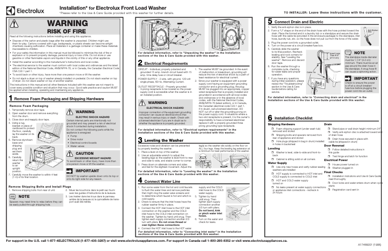 Page n°1 - Guide d'installation Electrolux ELFW7637AT