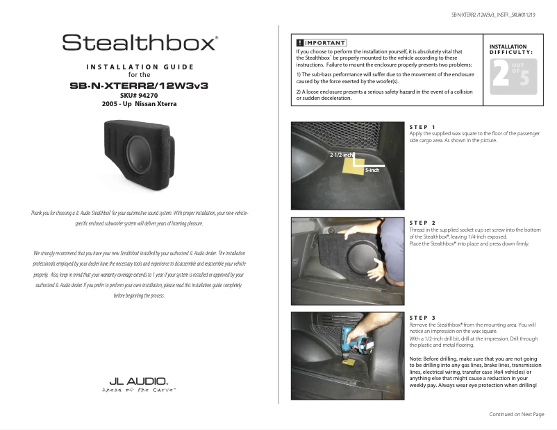 Page 1 de la notice Manuel utilisateur JL Audio Stealthbox SB-N-XTERR2/12W3v3