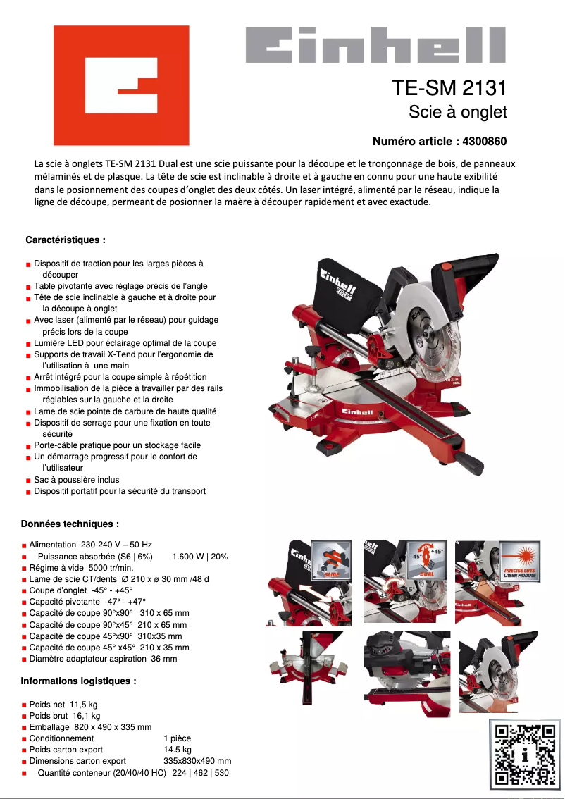 Page n°1 - Fiche technique Einhell TE-SM 2131 Dual