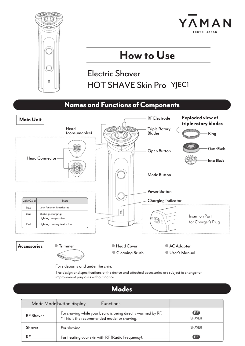 Page n°1 - Manuel utilisateur YA-MAN HOT SHAVE Skin Pro