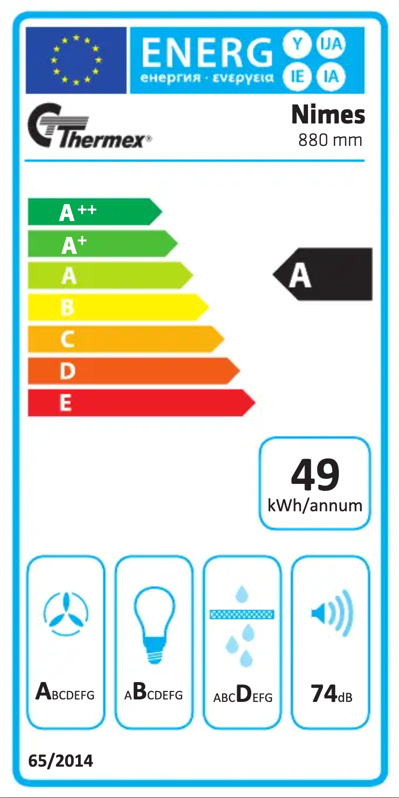 Page 1 de la notice Label énergétique Thermex Trent