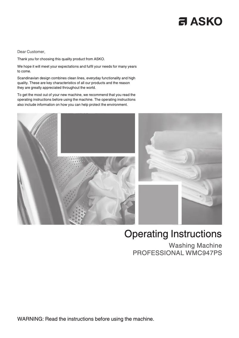 Page n°1 - Manuel utilisateur Asko WMC947PS