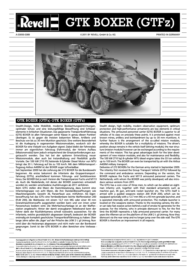 Page n°1 - Manuel utilisateur Revell GTK Boxer