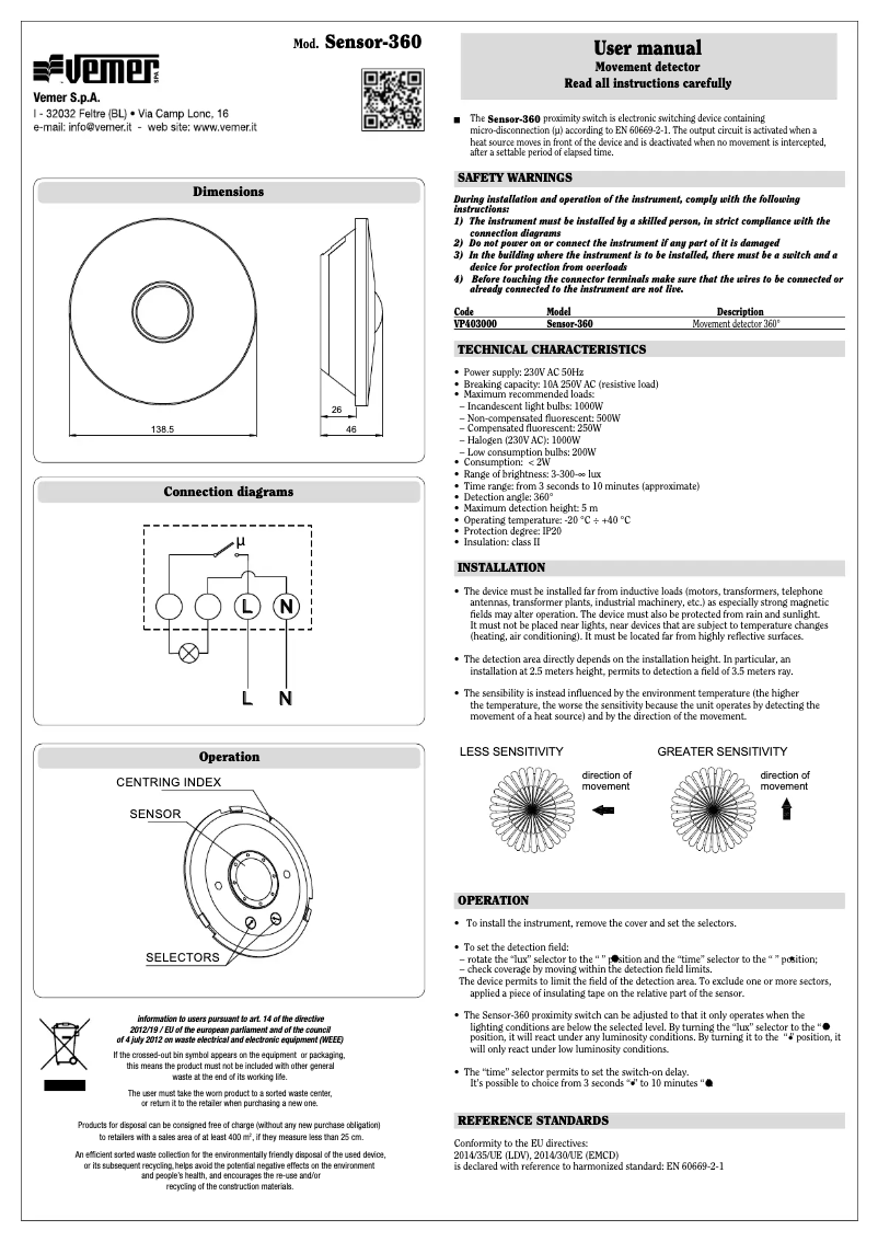Image de la première page du manuel de l'appareil Sensor-360