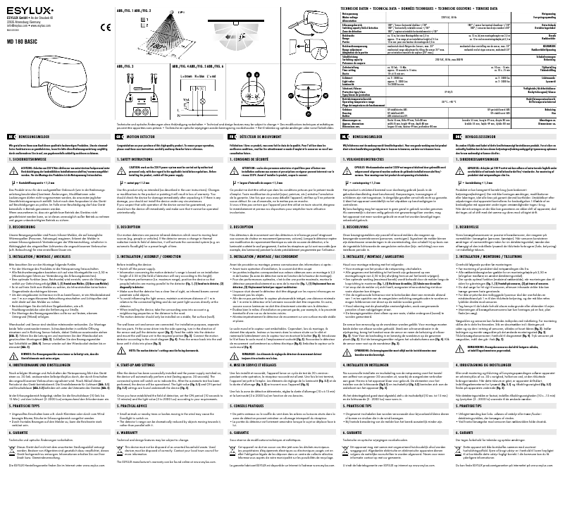 Page 1 de la notice Manuel utilisateur Esylux MD 180 Basic