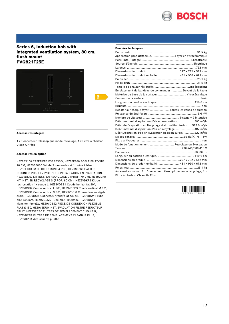 Página 1 del manual Ficha técnica Bosch PVQ821F25E