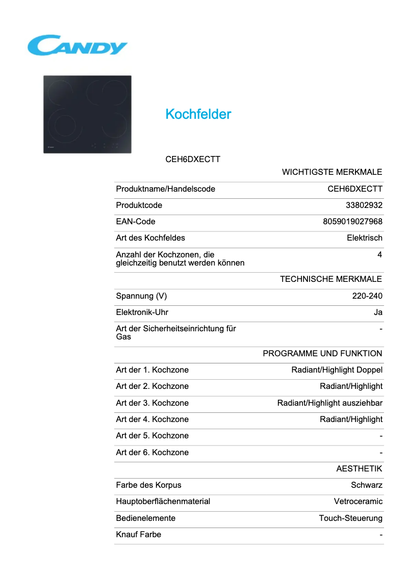 Image de la première page du manuel de l'appareil CEH6DXECTT