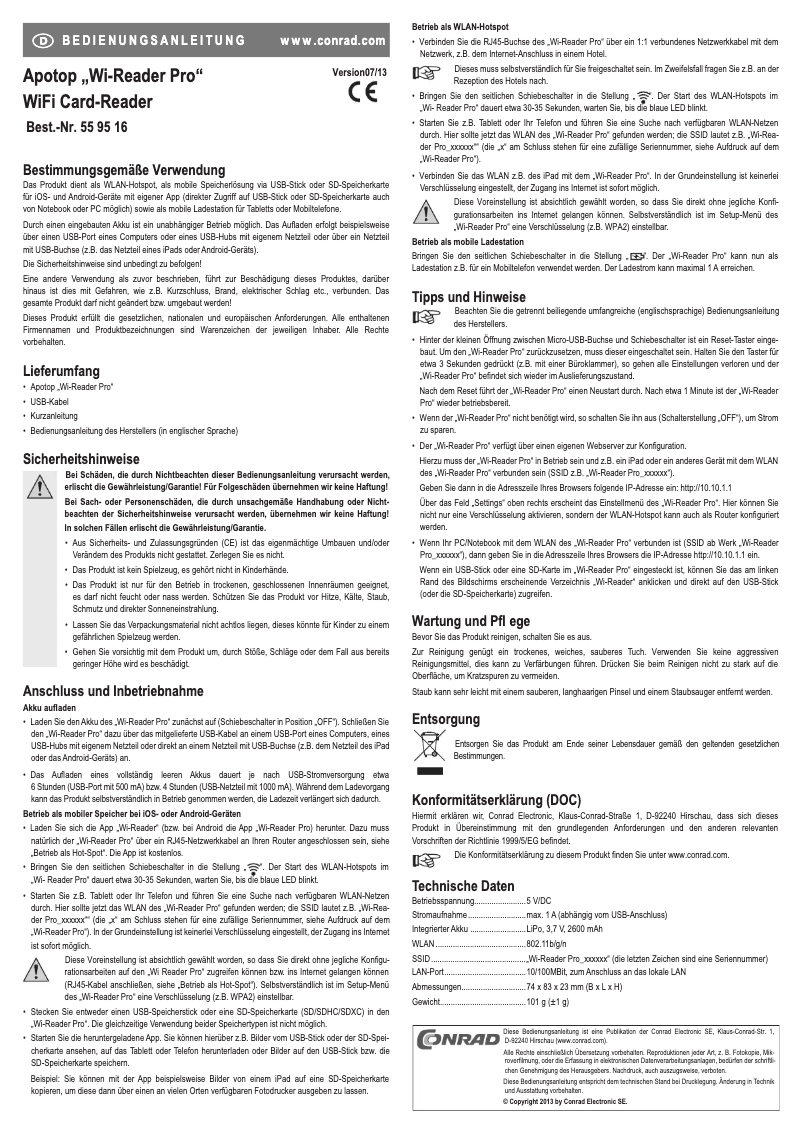 Page 1 de la notice Manuel utilisateur Apotop DW17