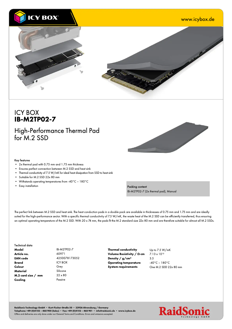 Page 1 de la notice Fiche technique Icy Box IB-M2TP02-7