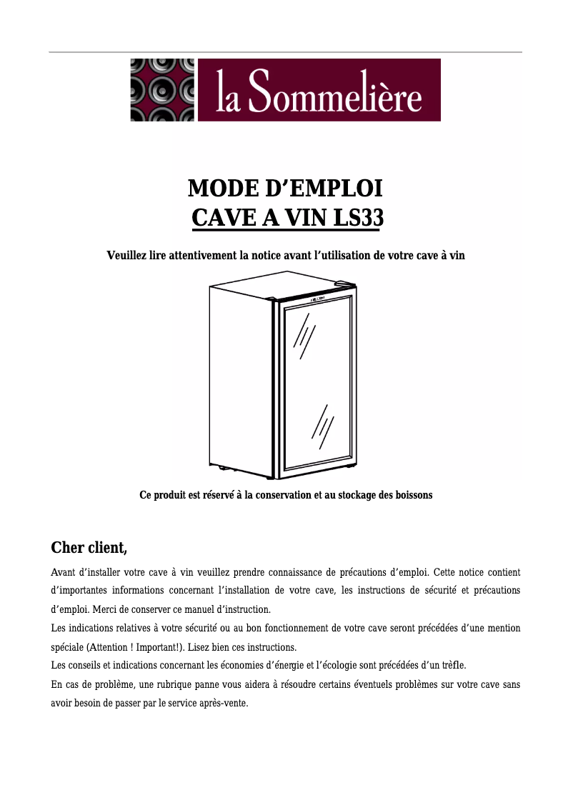 Image de la première page du manuel de l'appareil LS33