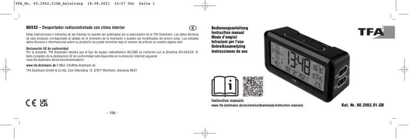 Page 1 de la notice Manuel utilisateur TFA BOXX2 60.2562.01.GB