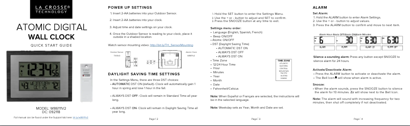 Page 1 de la notice Guide de démarrage rapide La Crosse Technology W86111V2