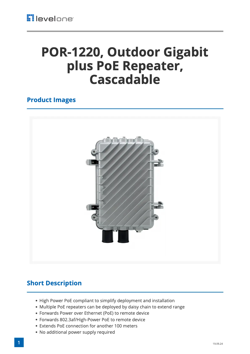 Page n°1 - Fiche technique LevelOne POR-1220