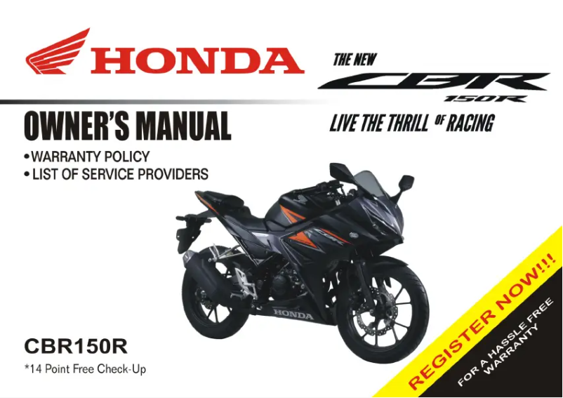 Page n°1 - Manuel utilisateur Honda CBR150R (2020)
