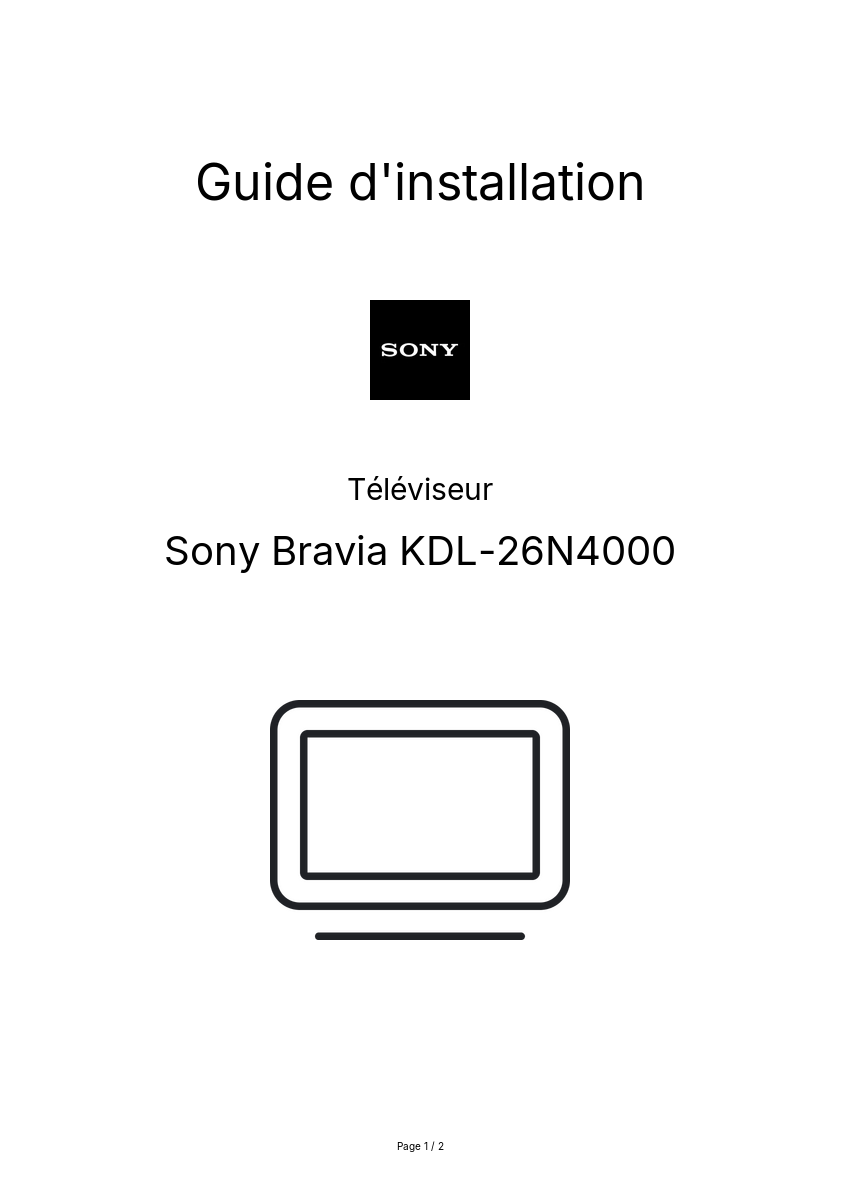 Page n°1 - Guide d'installation Sony Bravia KDL-26N4000
