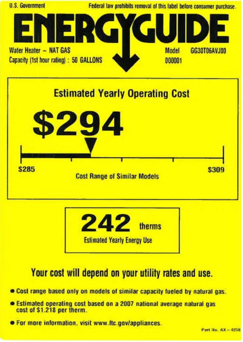 Page 1 of the manual Energy Label GE GG30T06AVJ