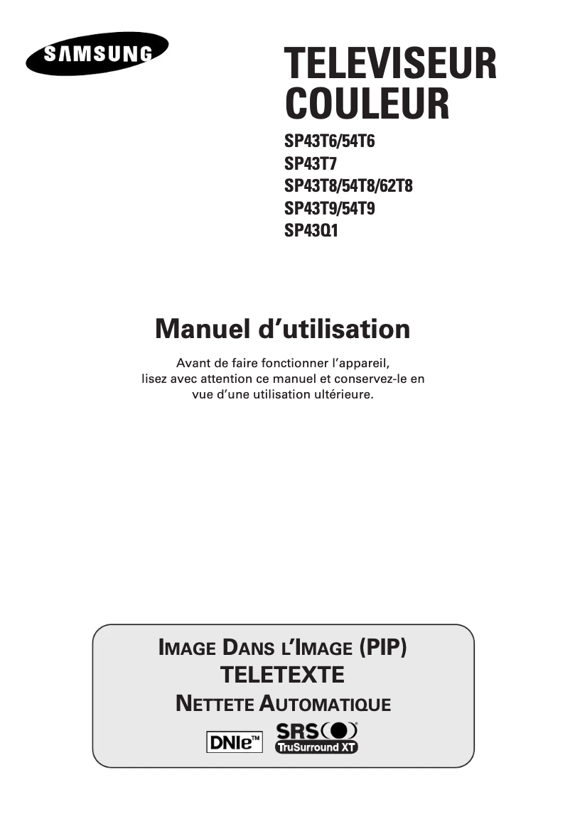 Page 1 de la notice Manuel utilisateur Samsung SP-54T9HE