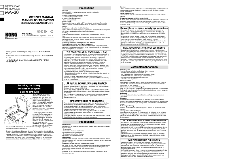 Page n°1 - Manuel utilisateur Korg MA-30