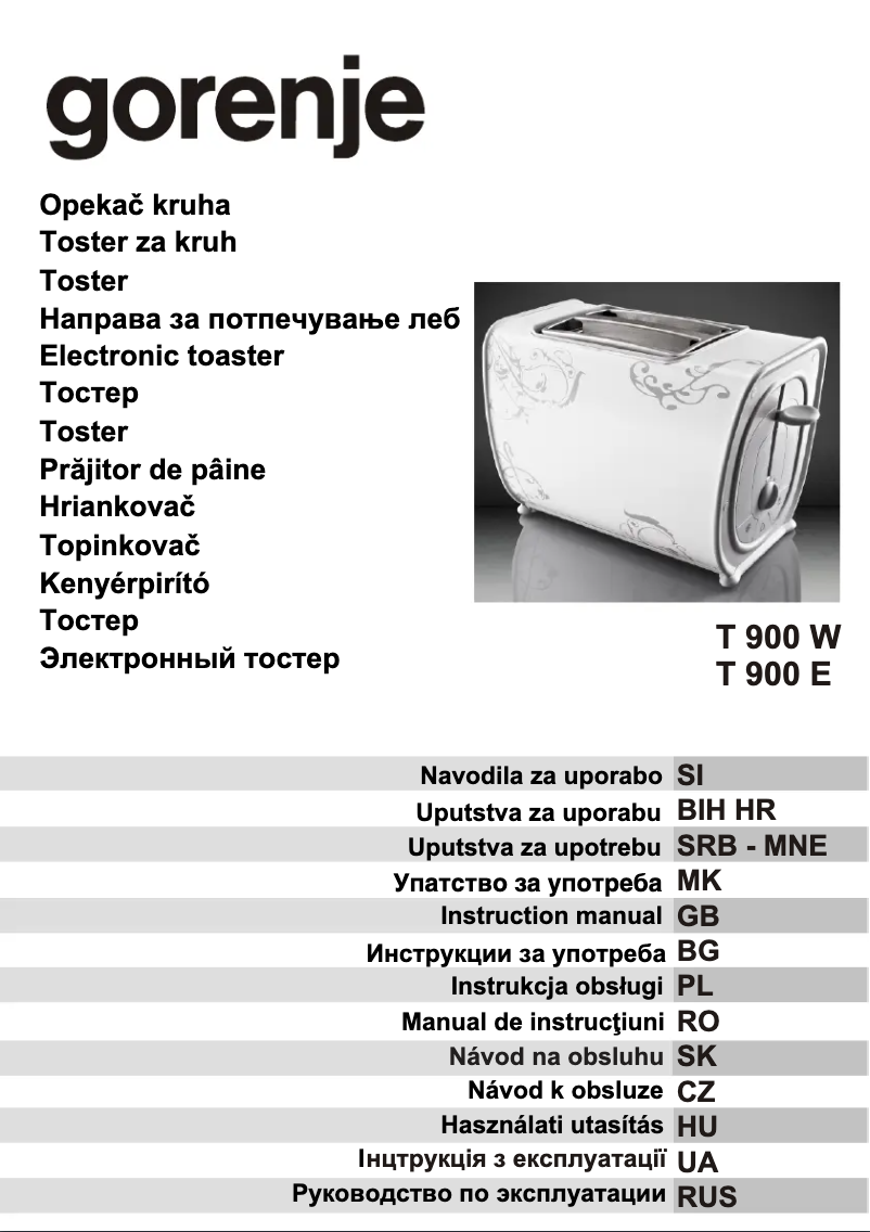 Page 1 de la notice Manuel utilisateur Gorenje T900E