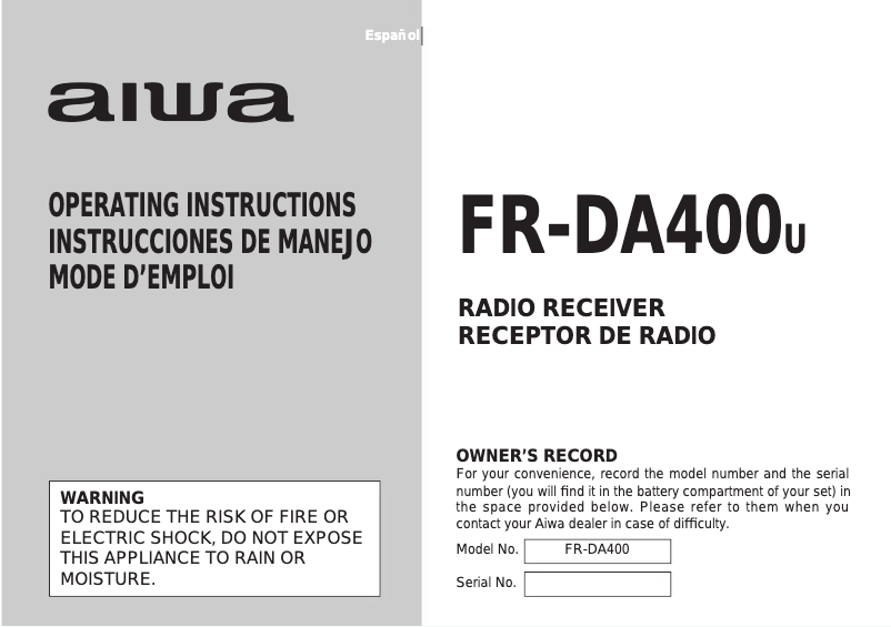 Image de la première page du manuel de l'appareil FR-DA400