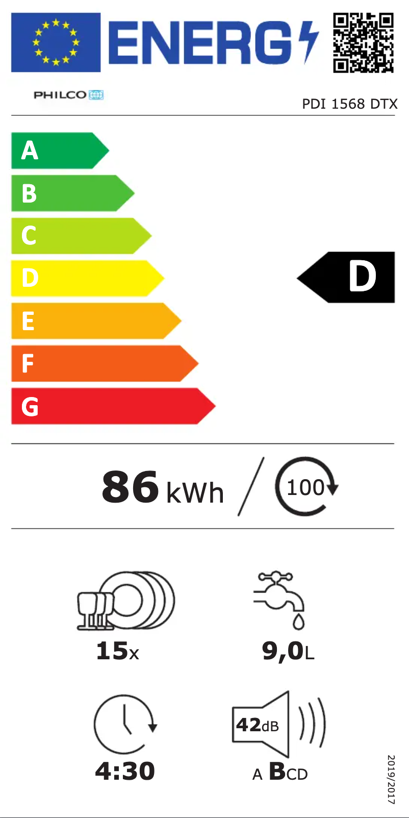 Page n°1 - Label énergétique Philco PDI 1568 DTX