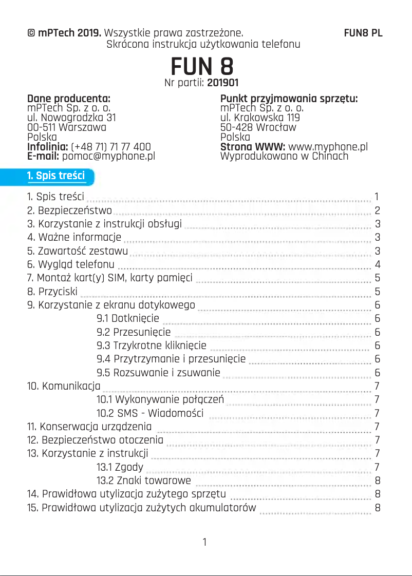 Image de la première page du manuel de l'appareil Fun 8