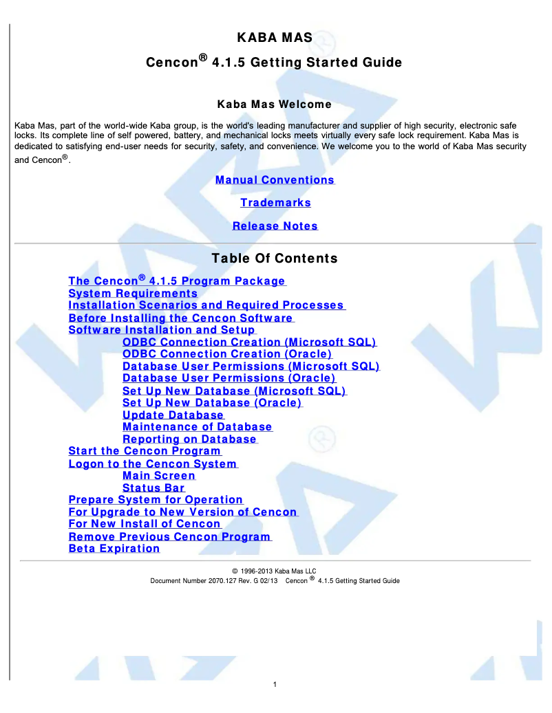Page 1 de la notice Manuel utilisateur Dormakaba Cencon 4.1.5