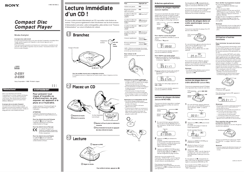 Page 1 de la notice Manuel utilisateur Sony Discman D-ES51