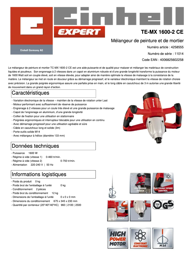 Image de la première page du manuel de l'appareil TE-MX 1600-2 CE