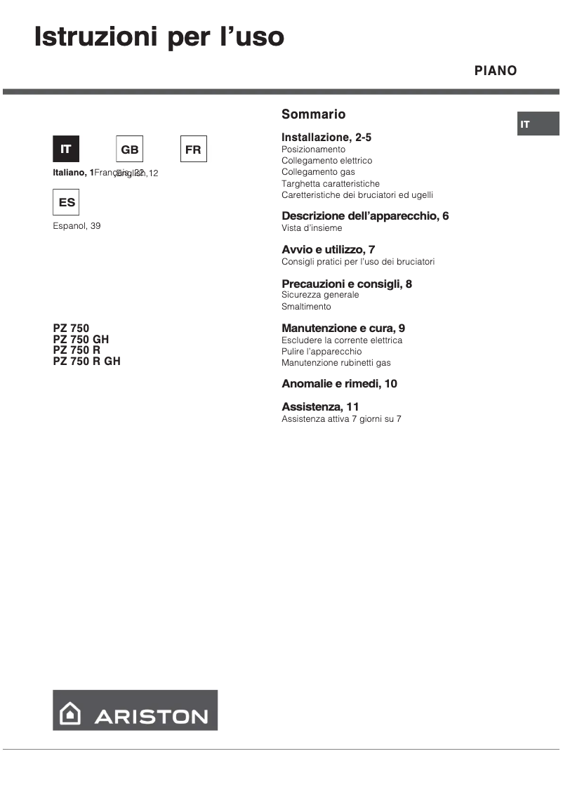 Page n°1 - Manuel utilisateur Hotpoint Ariston PZ 750 R GH/HA
