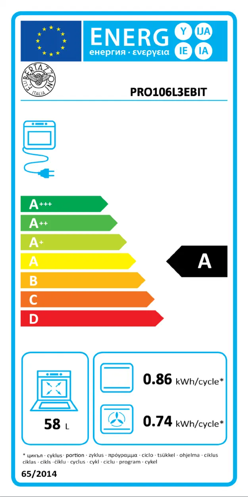 Page 1 de la notice Label énergétique Bertazzoni PRO106L3EXT