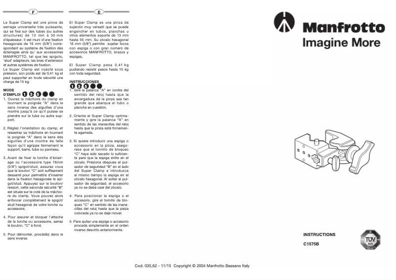 Page 1 de la notice Manuel utilisateur Manfrotto C1575B