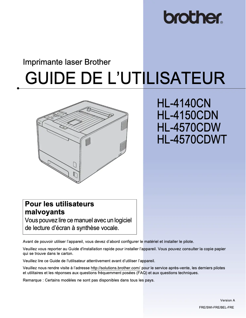 Page n°1 - Manuel utilisateur Brother HL-4570CDWT