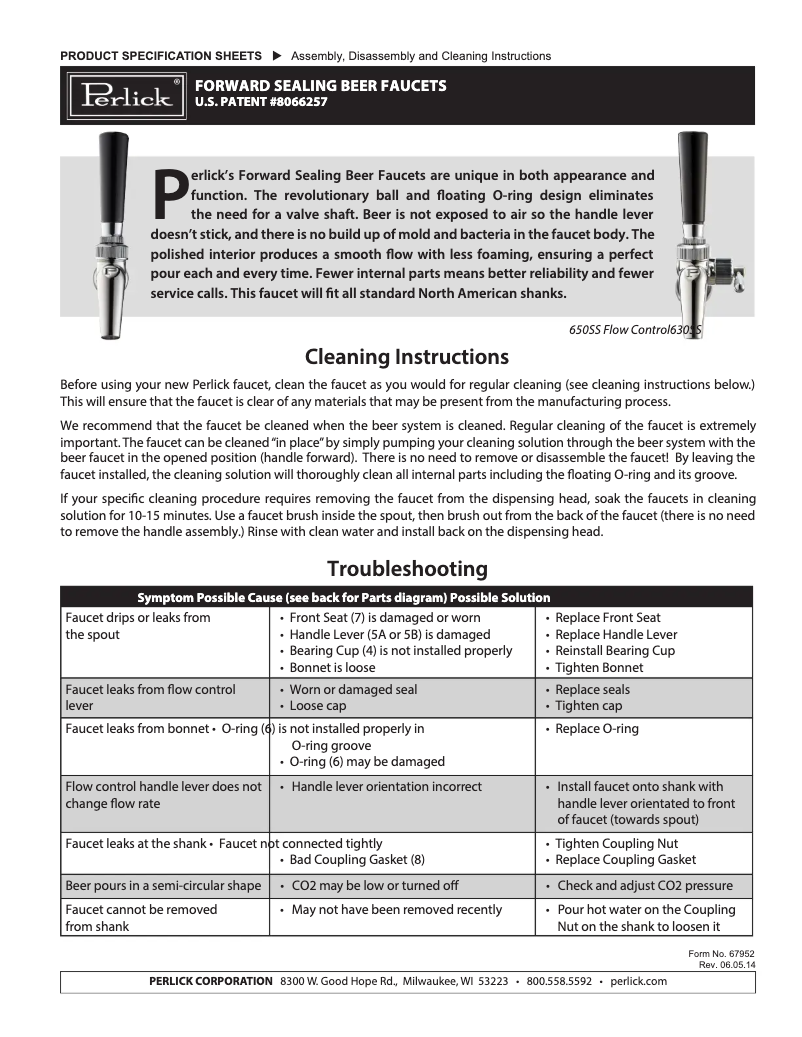 Page 1 de la notice Manuel utilisateur Perlick 630