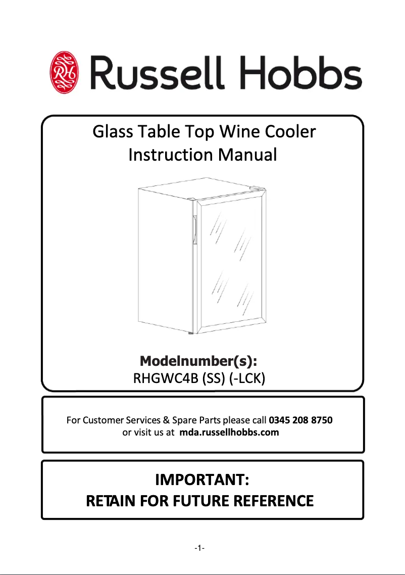 Page 1 de la notice Manuel utilisateur Russell Hobbs RHGWC4SS