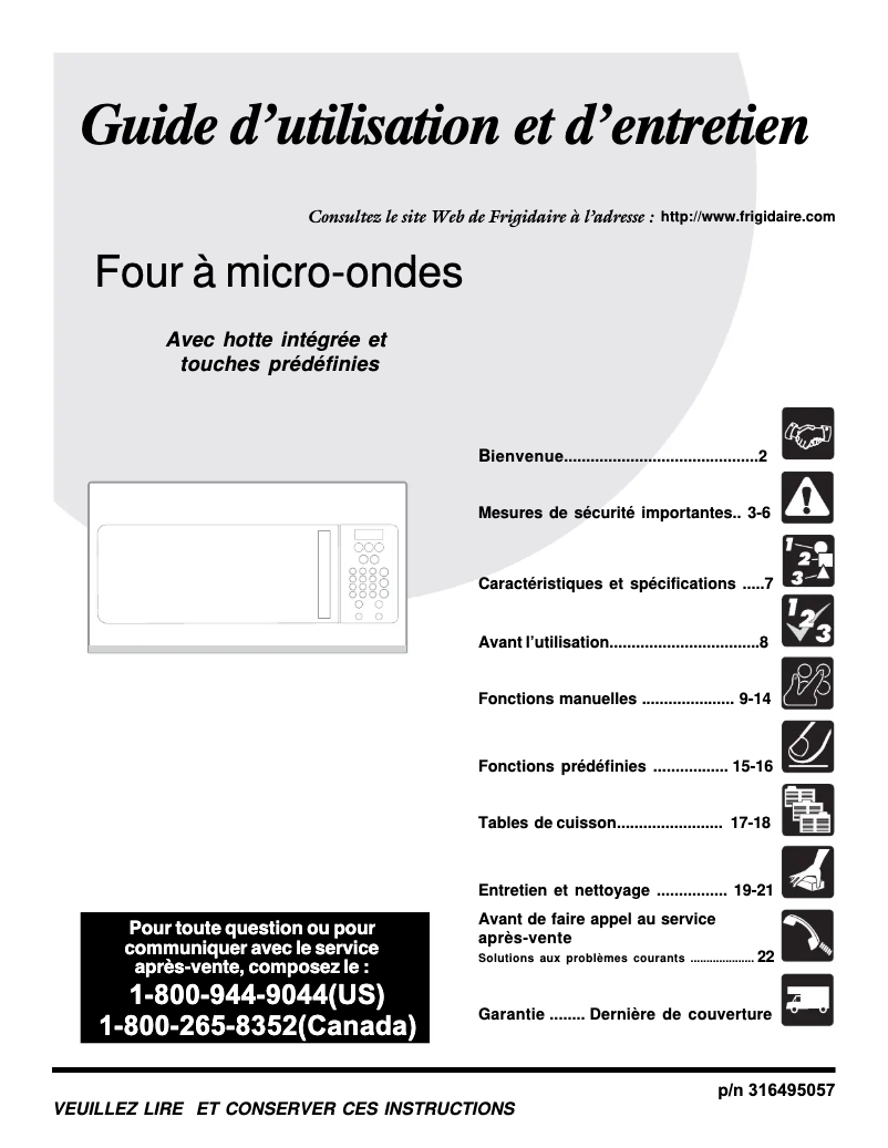 Page n°1 - Manuel utilisateur Frigidaire FMV152KW