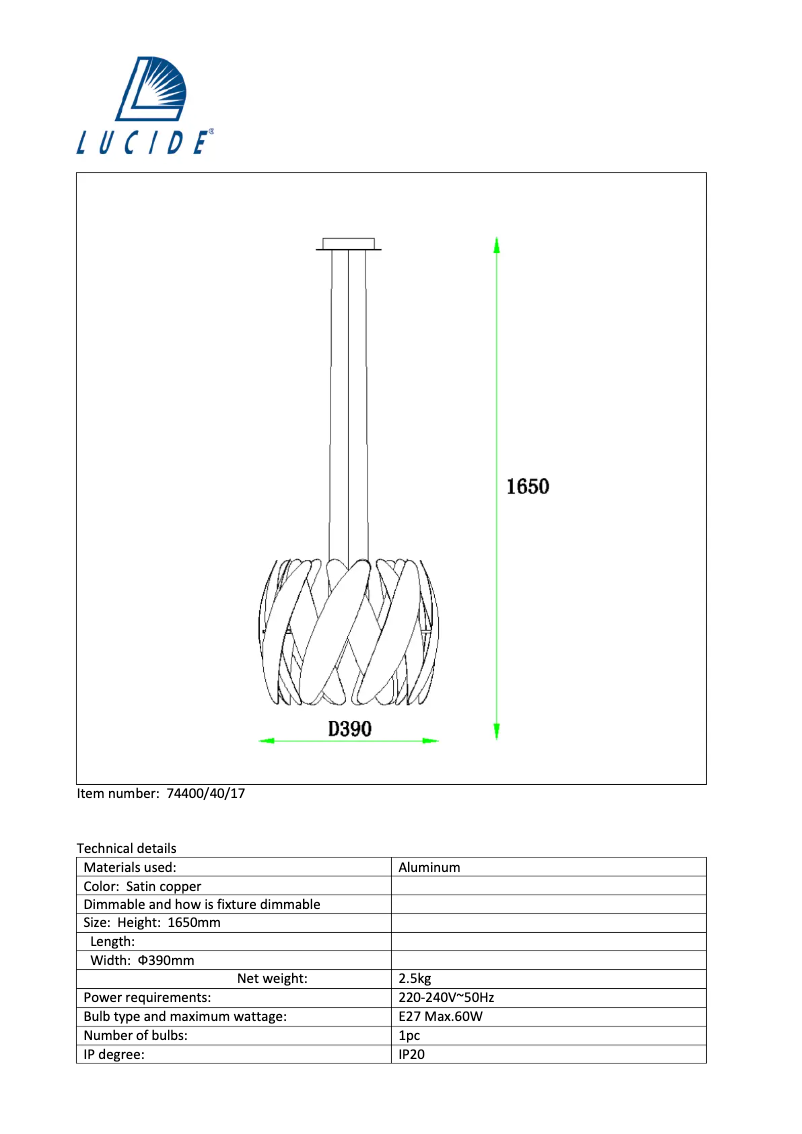 Page n°1 - Manuel utilisateur Lucide Vivana 74400/40/17