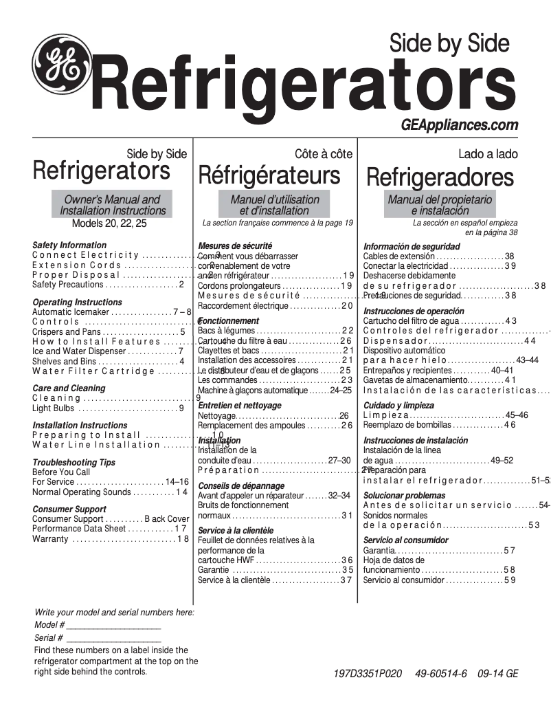 Page 1 de la notice Mode d'emploi GE GSS25ESHSS