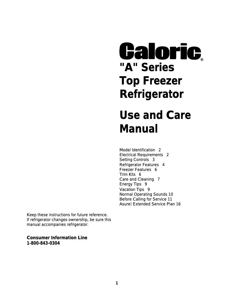 Page 1 of the manual User Manual Caloric GTA18AW