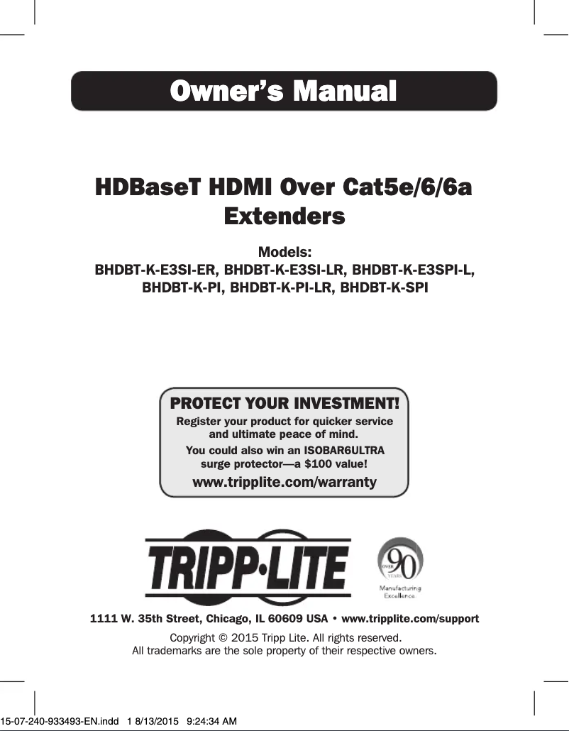 Page n°1 - Manuel utilisateur Tripp Lite BHDBT-K-E3SPI-L