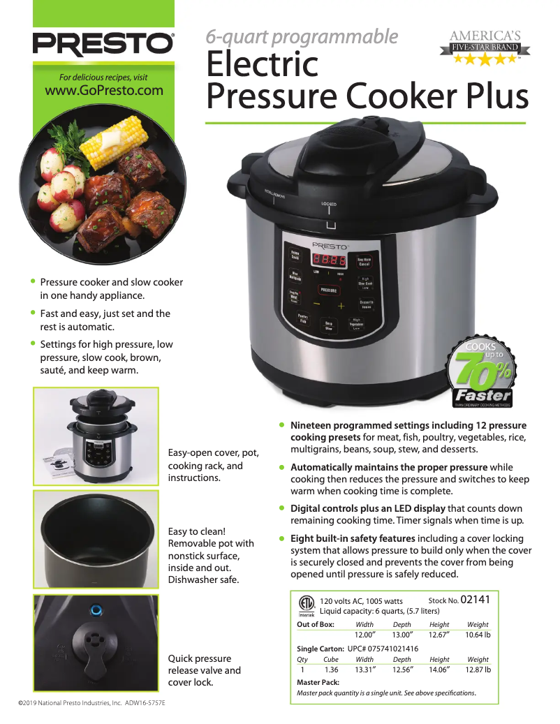 Page 1 de la notice Fiche technique Presto 02141