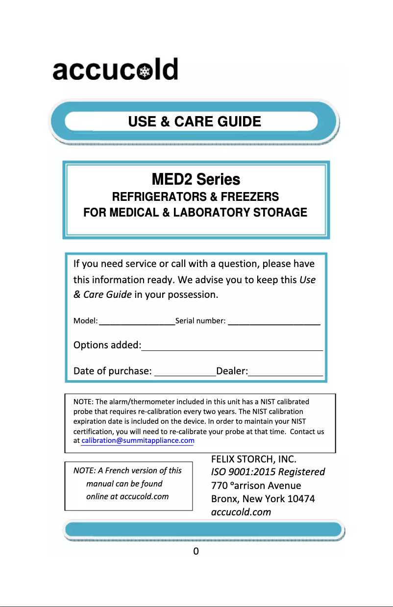 Page 1 de la notice Guide d'installation Summit Accucold FFAR10MED2